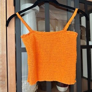 Xirena smocked tank top issa shirred apricot neon square neck cropped